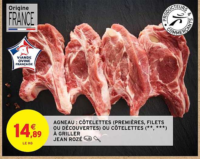 agneau : côtelettes (premières, filets ou découvertes) ou côtelettes à griller jean rozé