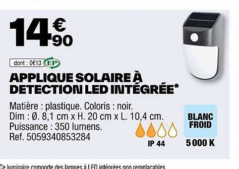applique solaire à detection led intégrée ep