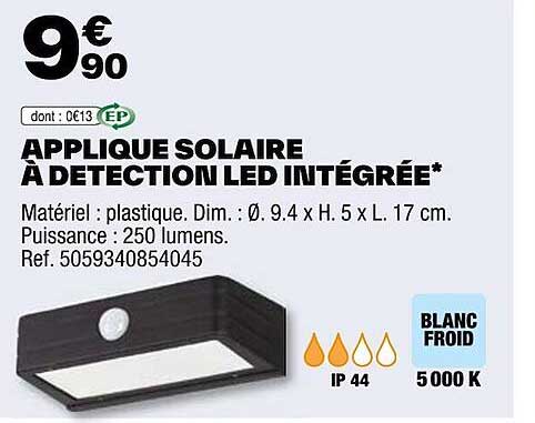 applique solaire à detection led intégrée