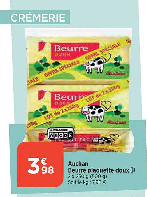 Auchan Beurre Plaquette Doux