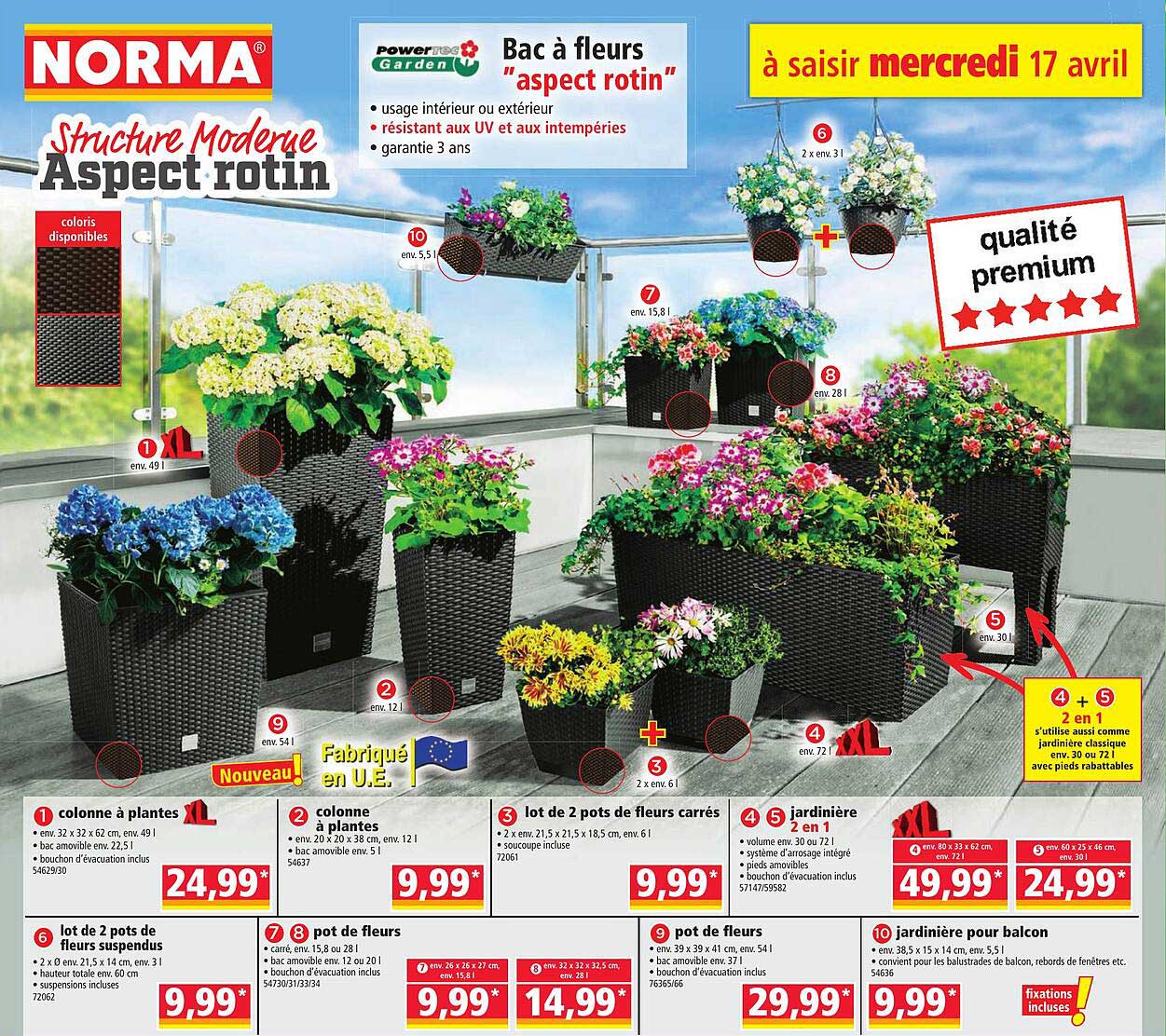 bac à fleurs "aspect rotin" powertec garden