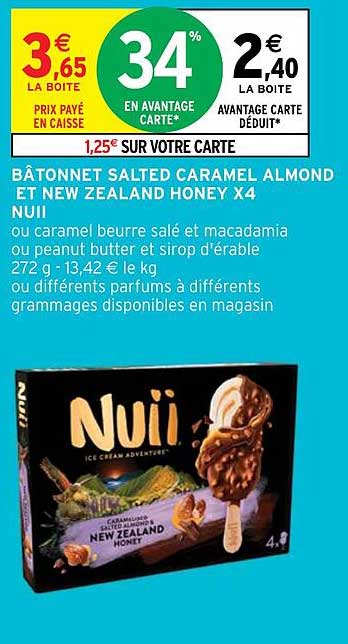bâtonnet salted caramel almond et new zealand honey x 4 nuii