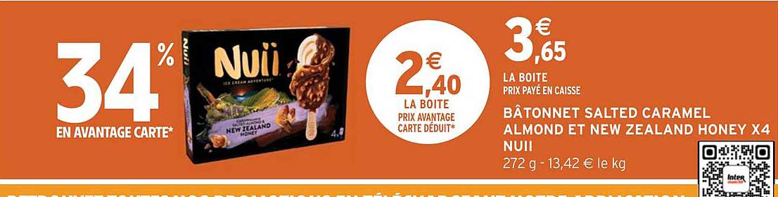 bâtonnet salted caramel almond et new zealand honey x 4 nuii