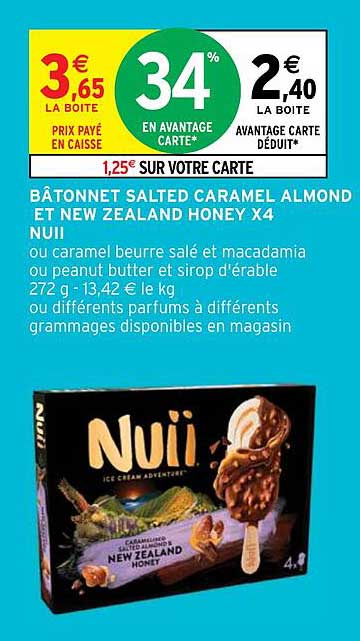 bâtonnet salted caramel almond et new zealand honey x4 nuii