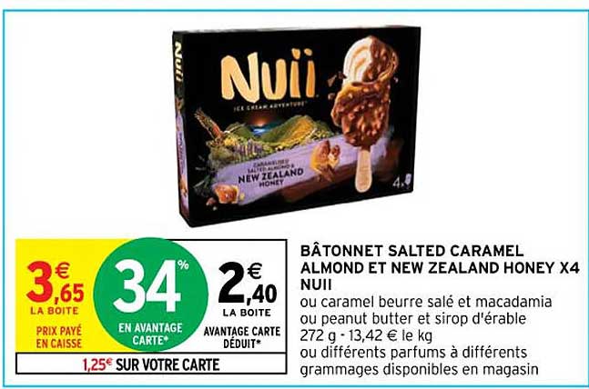 bâtonnet salted caramel almond et new zealand honey x4 nuii