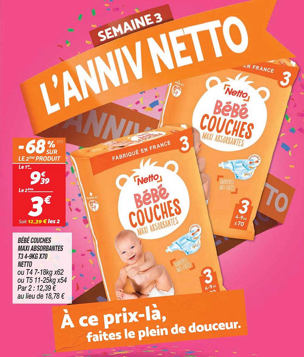 bébé couches maxi absorbantes t3 4-5 kg x 70 netto