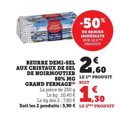 beurre demi-sel aux cristaux de sel de noirmoutier 80% mat. gr. grand fermage