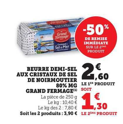 beurre demi-sel aux cristaux de sel de noirmoutier 80% mg grand fermage