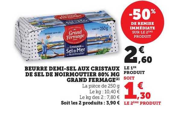 Beurre Demi-sel Aux Cristaux De Sel De Noirmoutier 80% Mg Grand Fermage