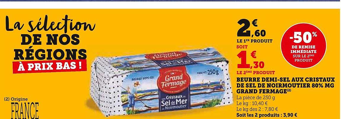 beurre demi-sel aux cristaux de sel de noirmoutier 80% mg grand fermage