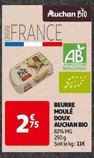 Beurre Moulé Doux Auchan Bio