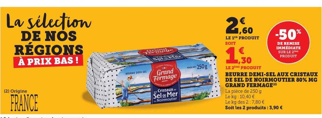 beurrre demi-sel aux cristaux de sel noirmoutier 80% mat. gr. grand fermage