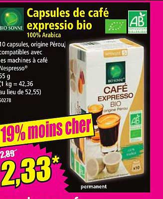 bio sonne capsules de café expressio bio