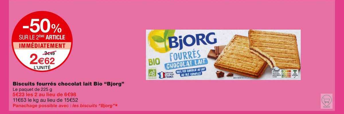 Biscuits Fourrés Chocolat Lait Bio "bjorg"