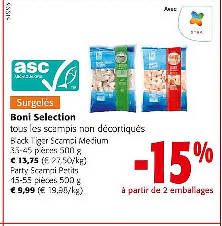 boni selection tous les scampis non décortiqués