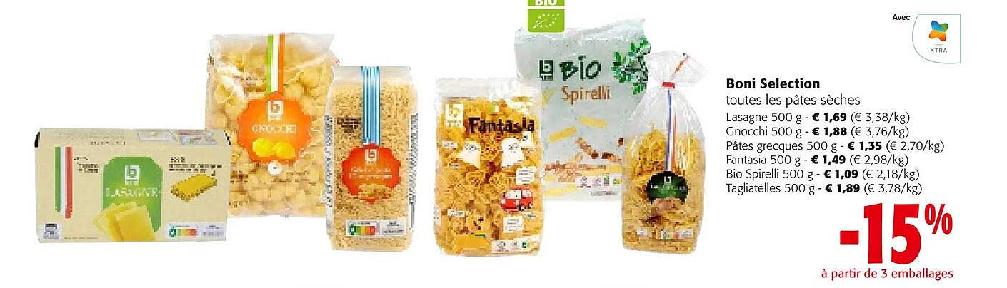 boni selection toutes les pâtes sèches