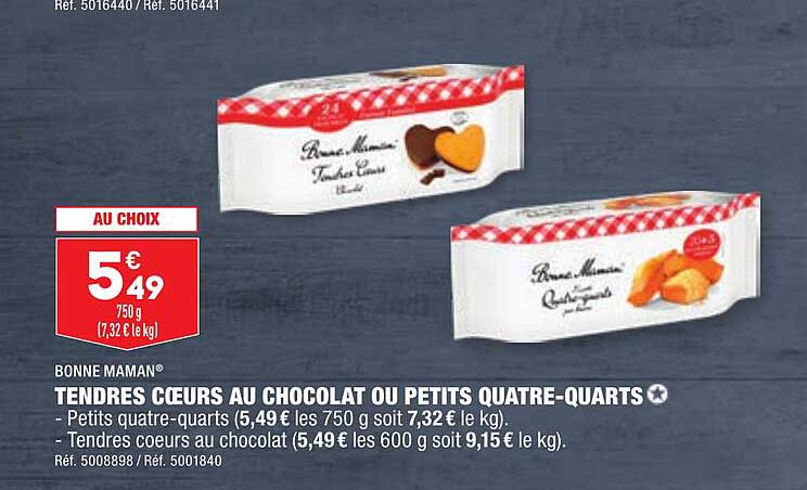 bonne maman tendres cœurs au chocolat ou petits quatre-quarts