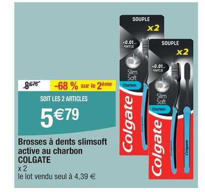 Brosses à Dent Slimsoft Active Au Charbon Colgate