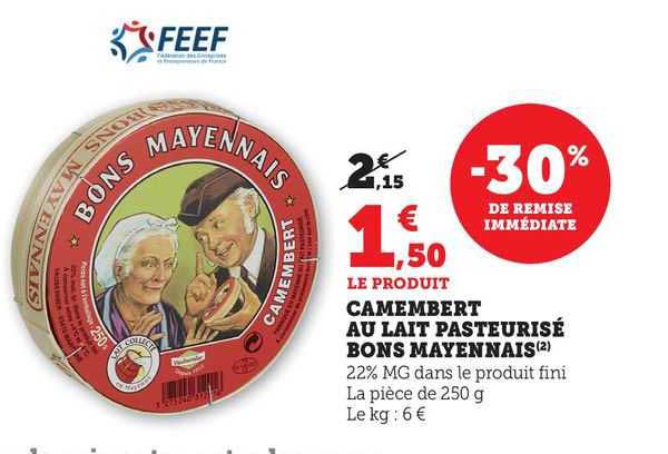 camembert au lait pasteurisé bons mayennais