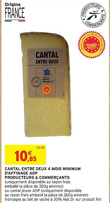 cantal entre deux 4 mois minimum d'affinage aop producteurs & commerçants