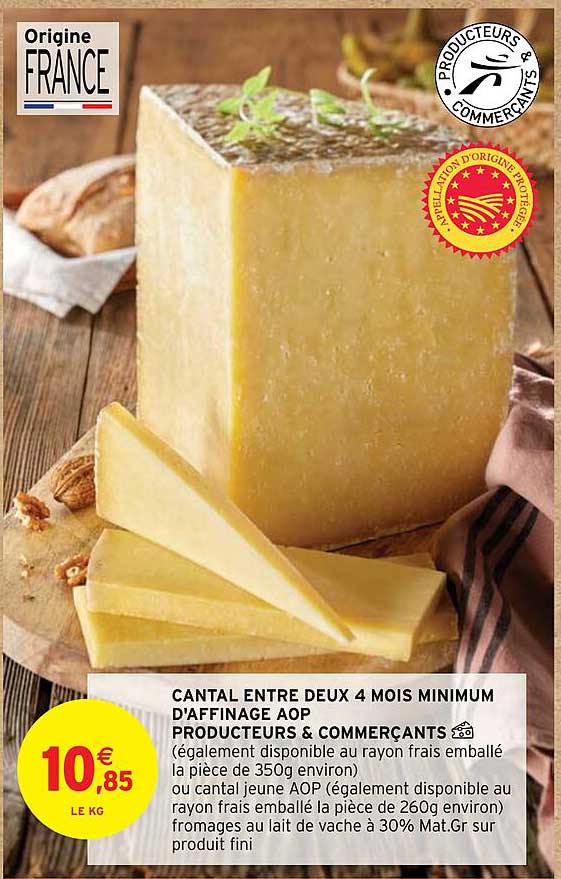 Cantal Entre Deux 4 Mois Minimum D'affinage Aop Producteurs & Commerçants