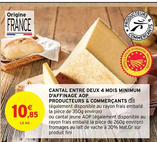 cantal entre deux 4 mois minium d'affinage aop producteurs & commerçants