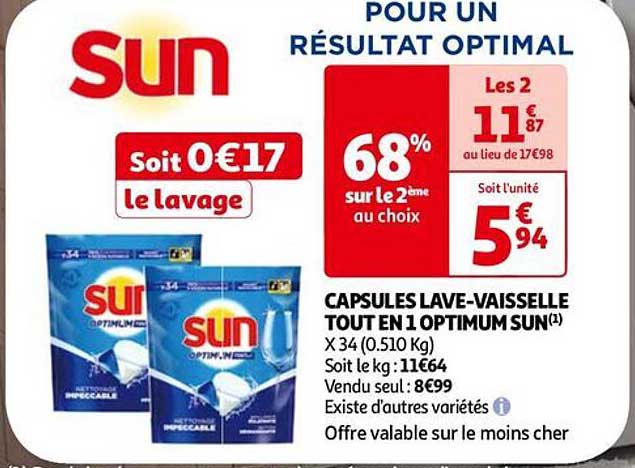 capsules lave-vaisselle tout en 1 optimum sun