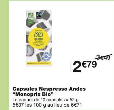 capsules nespresso andes "monoprix bio"
