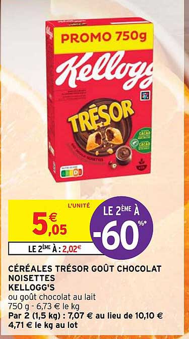 Céréales Trésor Goût Chocolat Noisettes Kellogg's