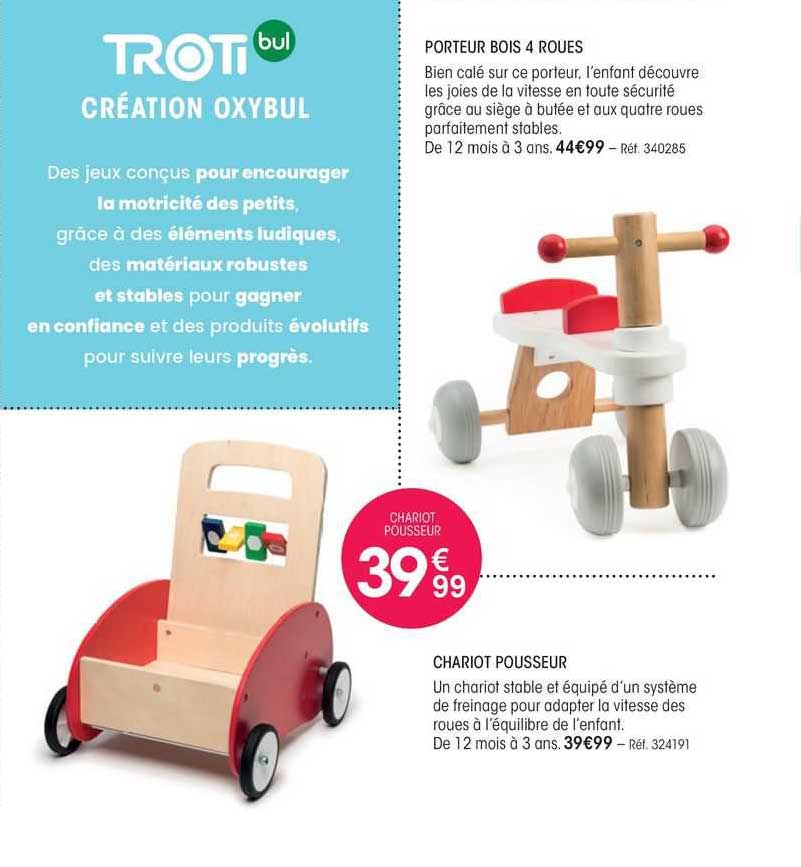 chariot pousseur porteur bois 4 roues