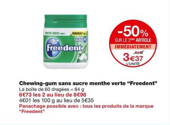chewing-gum sans sucre menthe verte "freedent"