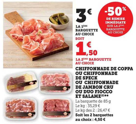 chiffonade de coppa ou chiffonnade de speck ou chiffonnade de jambon cru ou duo fiocco et salame