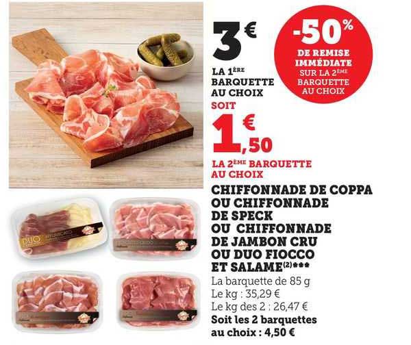 chiffonnade de coppa ou chiffonnade de speck ou chiffonnade de jambon cru ou duo fiocco et salame