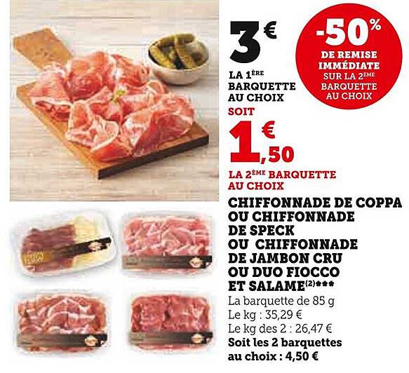 chiffonnade de coppa ou chiffonnade de speck ou chiffonnade de jambon cru ou duo fiocco et salame
