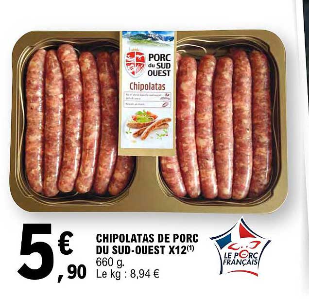 chipolatas de porc du sud-ouest x 12