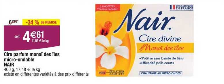 cire parfum monoï des îles micro-ondable nair