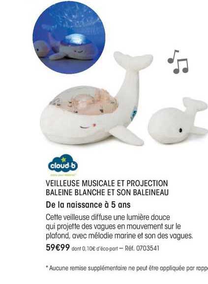 cloud-b veilleuse musicale et projection baleine blanche et son baleineau