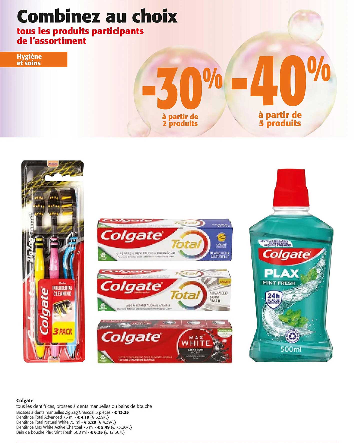 colgate tous les dentifrices, brosses à dents manuelles ou bains de bouche