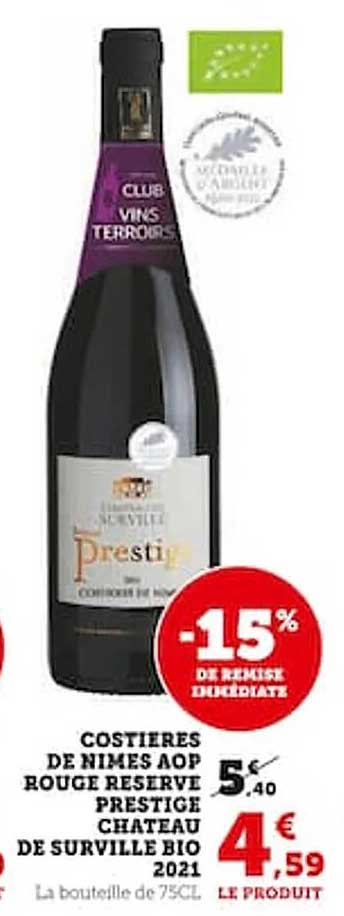 costières de nîmes aop rouge réserve prestigue château de surville bio 2021