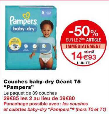 couches baby-dry géant t5 "pampers"