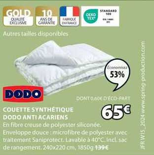 couette synthétique dodo anti acariens