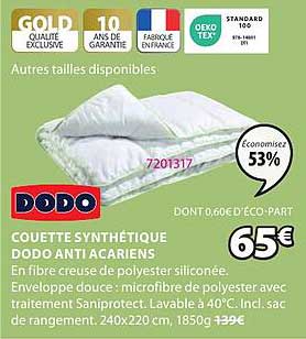 couette synthétique dodo anti acariens