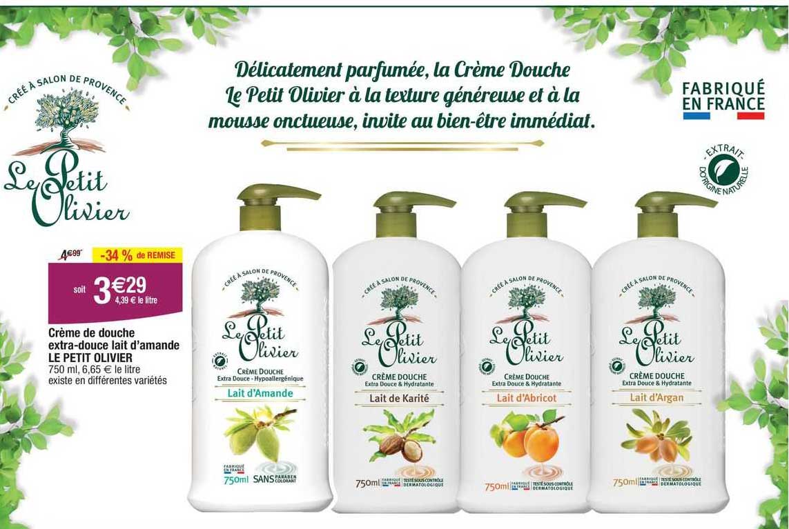 crème de douche extra-douce laît d'amande le petit olivier