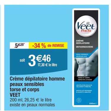 Crème Dépilatoire Homme Peaux Sensibles Torse Et Corps Veet
