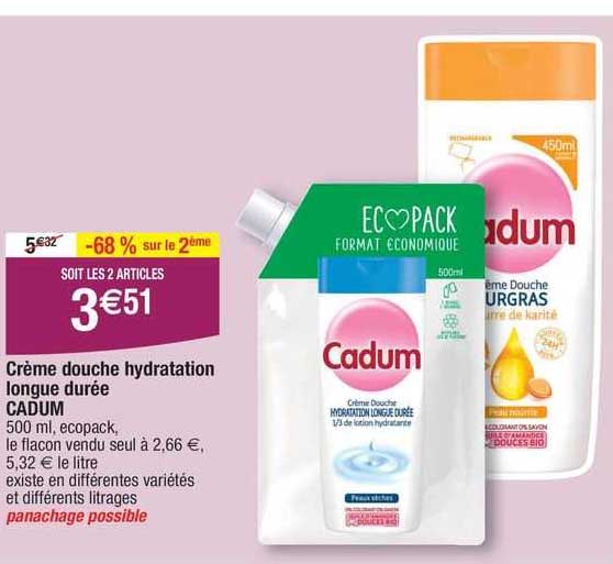 Crème Douche Hydratation Longue Durée Cadum