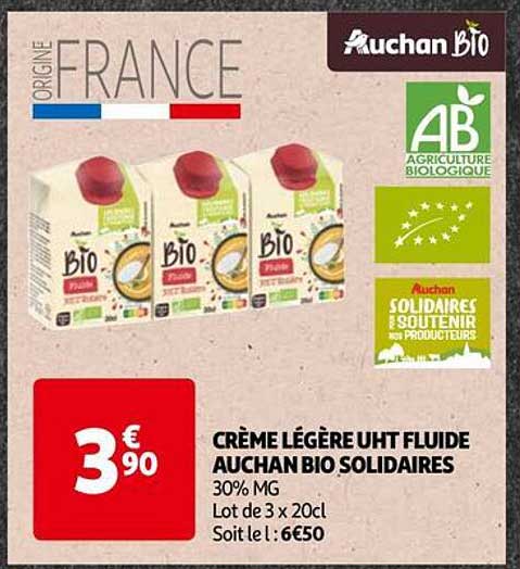 crème légère uht fluide auchan bio solidaires