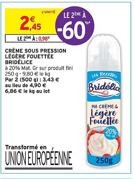 crème sous pression légère fouettée bridélice