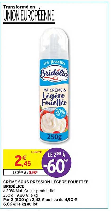 crème sous pression légère fouettée bridélice