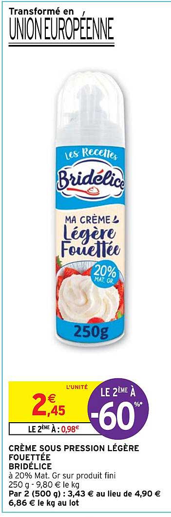 crème sous pression légère fouettée bridélice