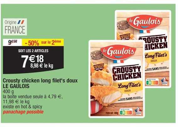 crousty chicken long filet's doux le gaulois